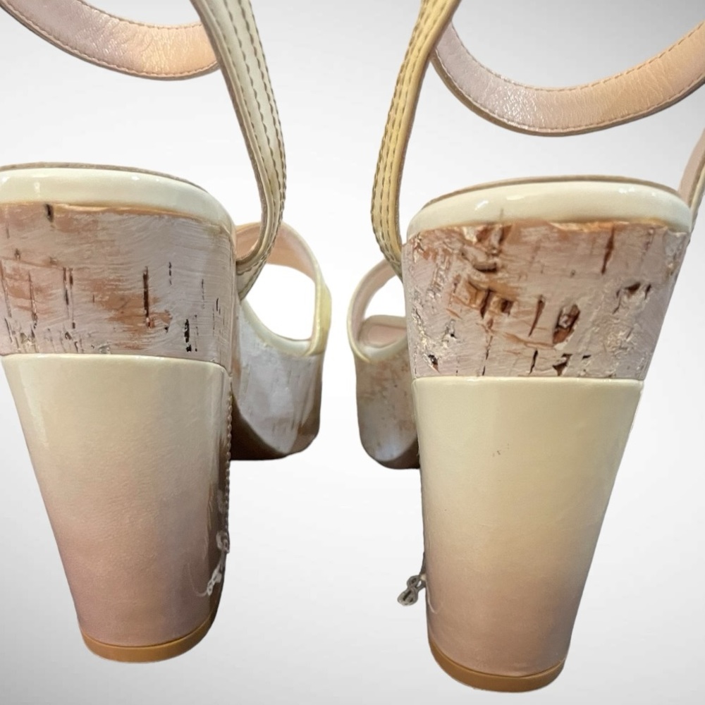 PRADA VERNICE BIANCO-QUARZO PATENT LEATHER OMBRE SANDALS SIZE 38.5 - Picture 6 of 16